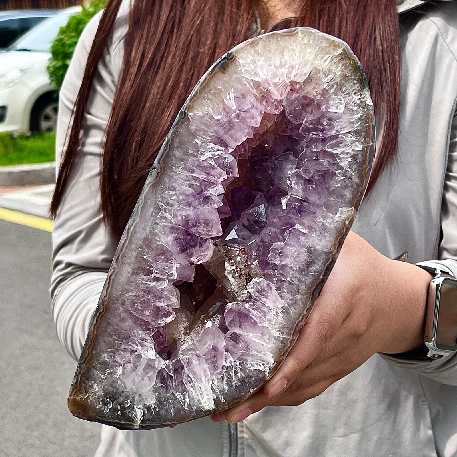 8.37LB High quality agate amethyst coin bag specimen home decoration