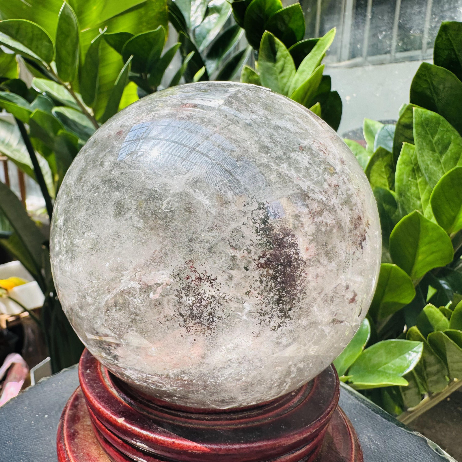Rare Natural Green Ghost phantom quart ball carved crystal sphere reiki3.87LB
