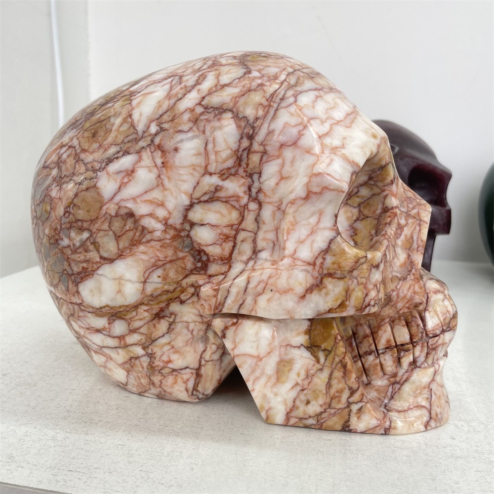 25.5LB 9″ Large Natural A++ Red Net Stone Skull Quartz Energy Statue Home Decor