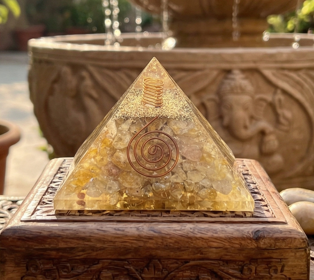 Golden Yellow Quartz Crystal Resin Pyramid Gemstone Decor Wholesale