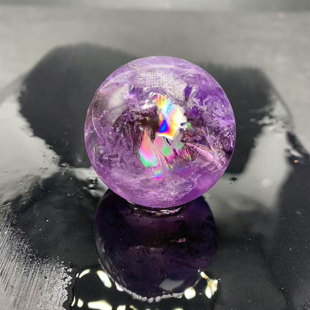 39mm Top Natural rainbow Amethyst sphere Quartz Crystal Carved Energy ball reiki