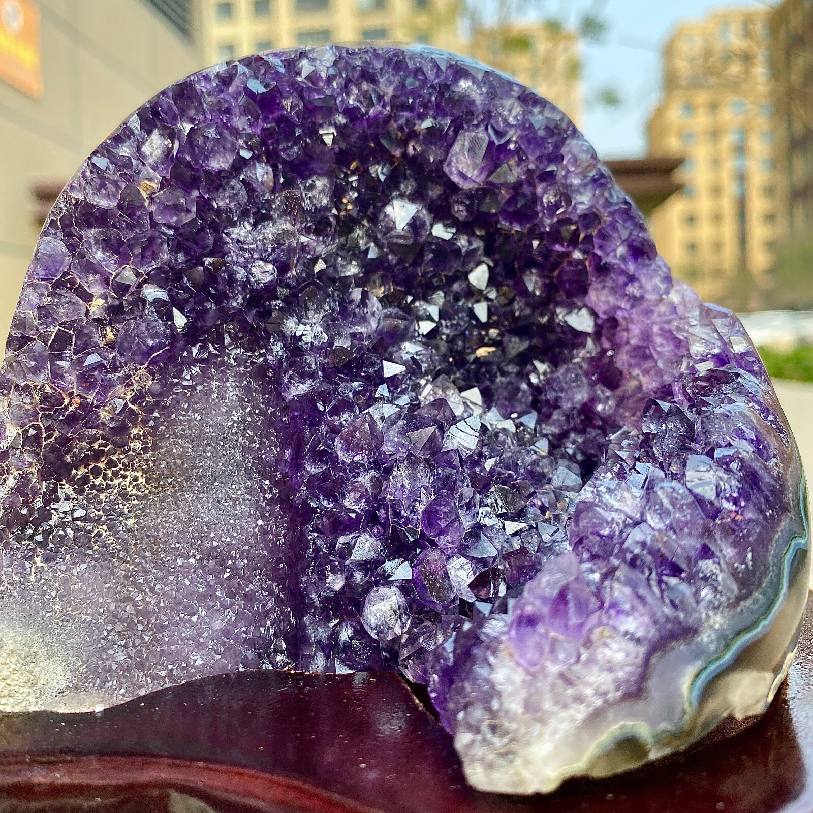 2.24LB Natural Uruguayan Amethyst Quartz Cave Geode Crystal Healing+base