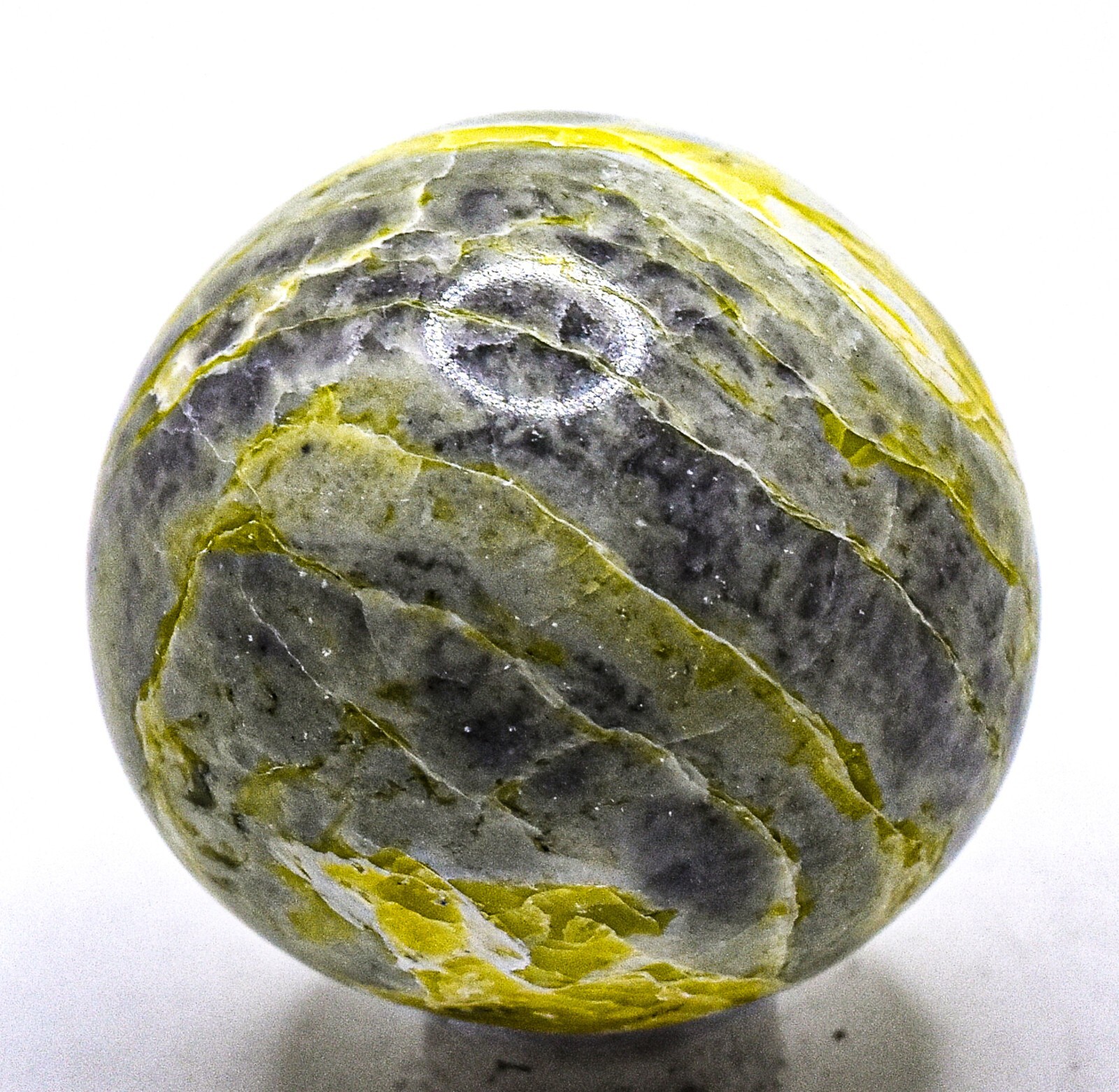 39mm Silverish Yellow Serpentine Sphere Polished Healerite Crystal Mineral India