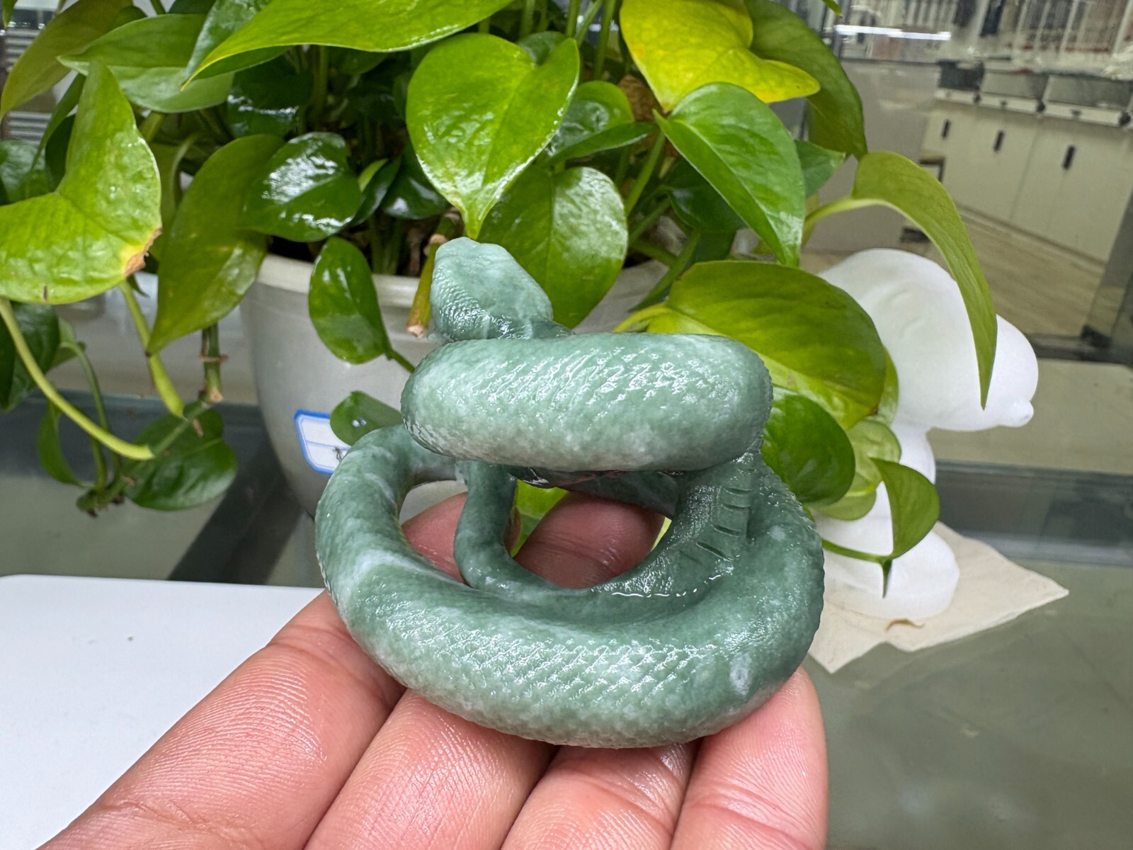 1pc Natural Lushan jade Quartz snake skull carved Quartz Crystal Reiki gift