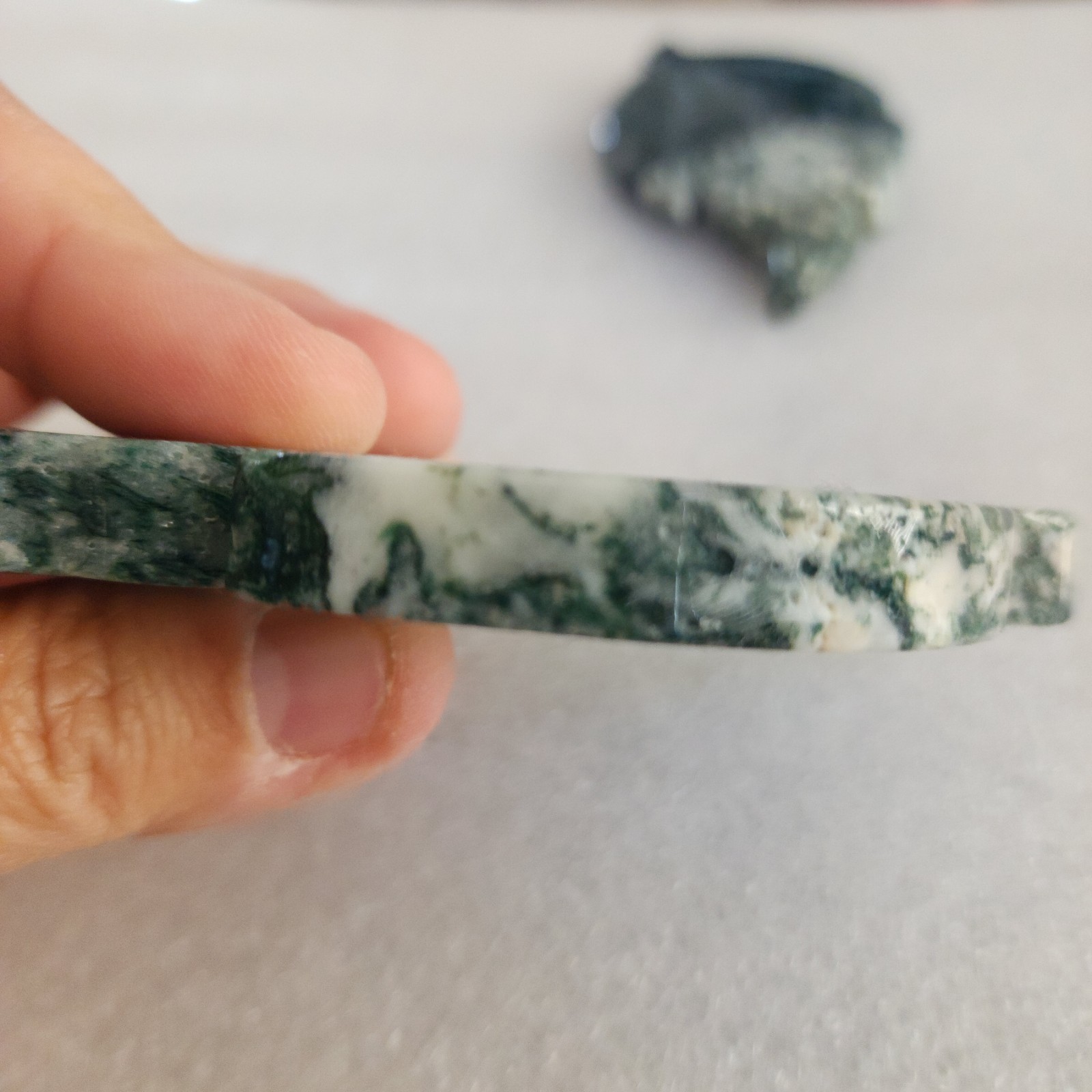 Lot Of 3 Polished Moss Agate Leaf Carvings – USA