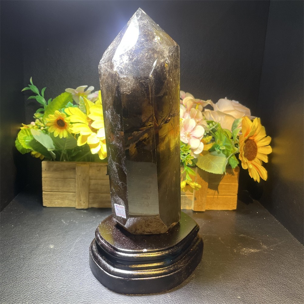 5.5LB 10.6″ A++Natural Smoky Quartz Obelisk Tower Quartz Crystal Energy +Stand