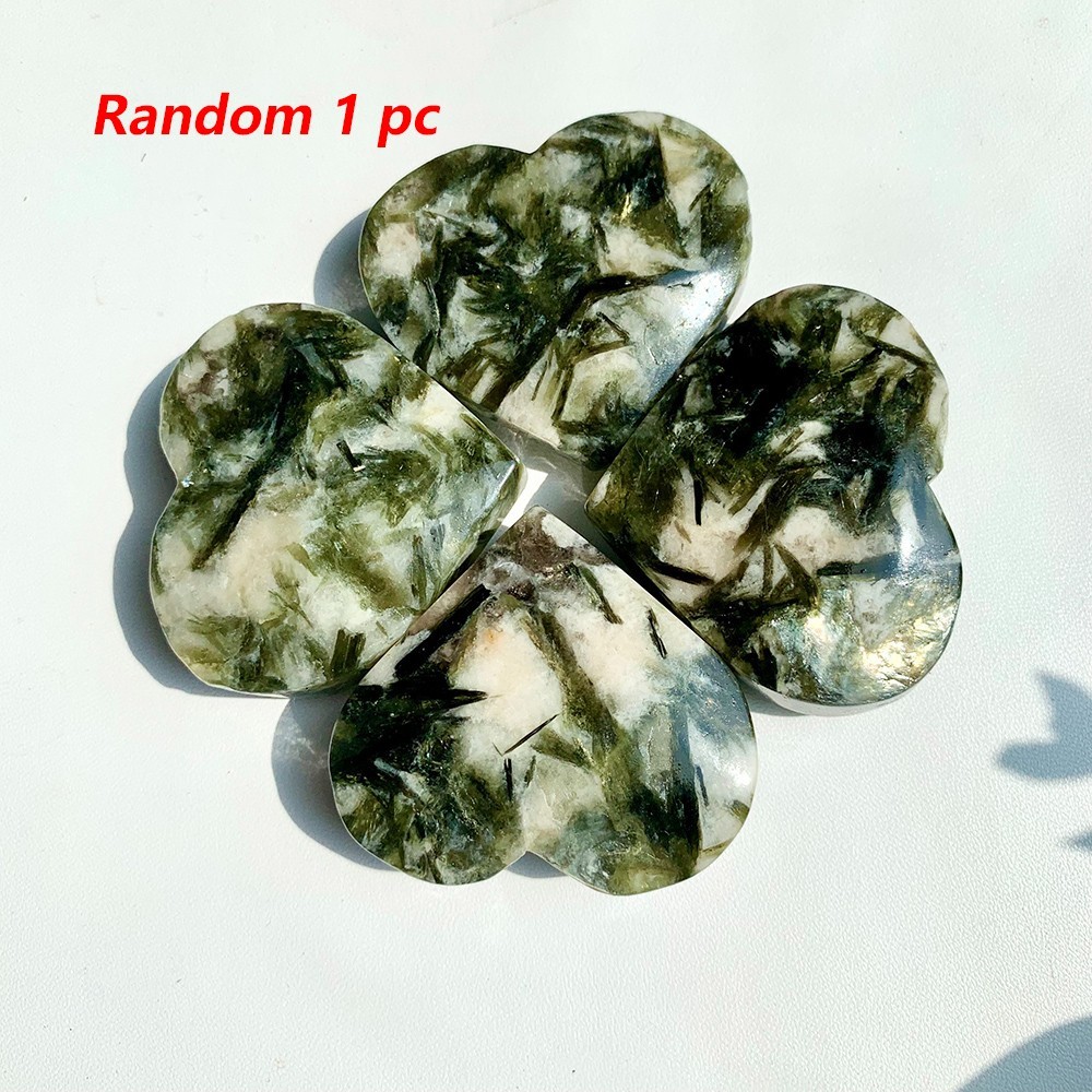 3Pc 50-100G Natural Crystal Green Mica Heart Polished Home Office Decor