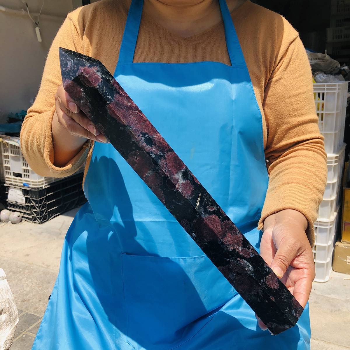 7.77LB Natural garnet crystal obelisk quartz crystal energy column Reiki healing