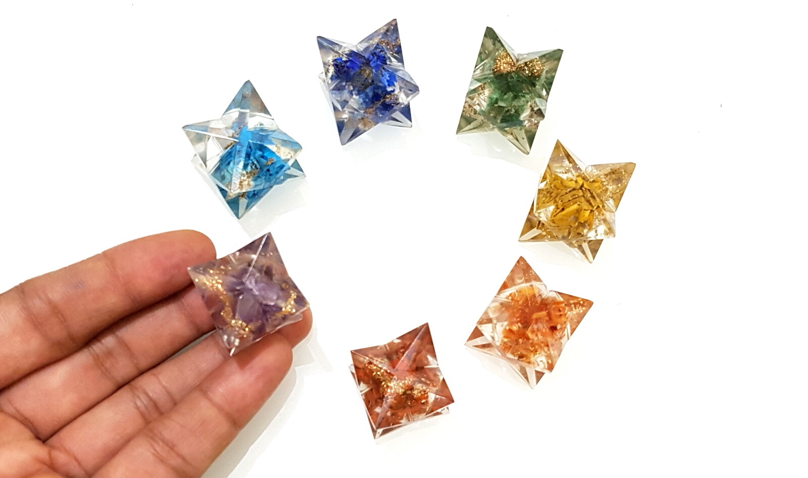 7 Chakra Beautiful Orgone Energy Star Set Healing Reiki Meditation Natural Stone