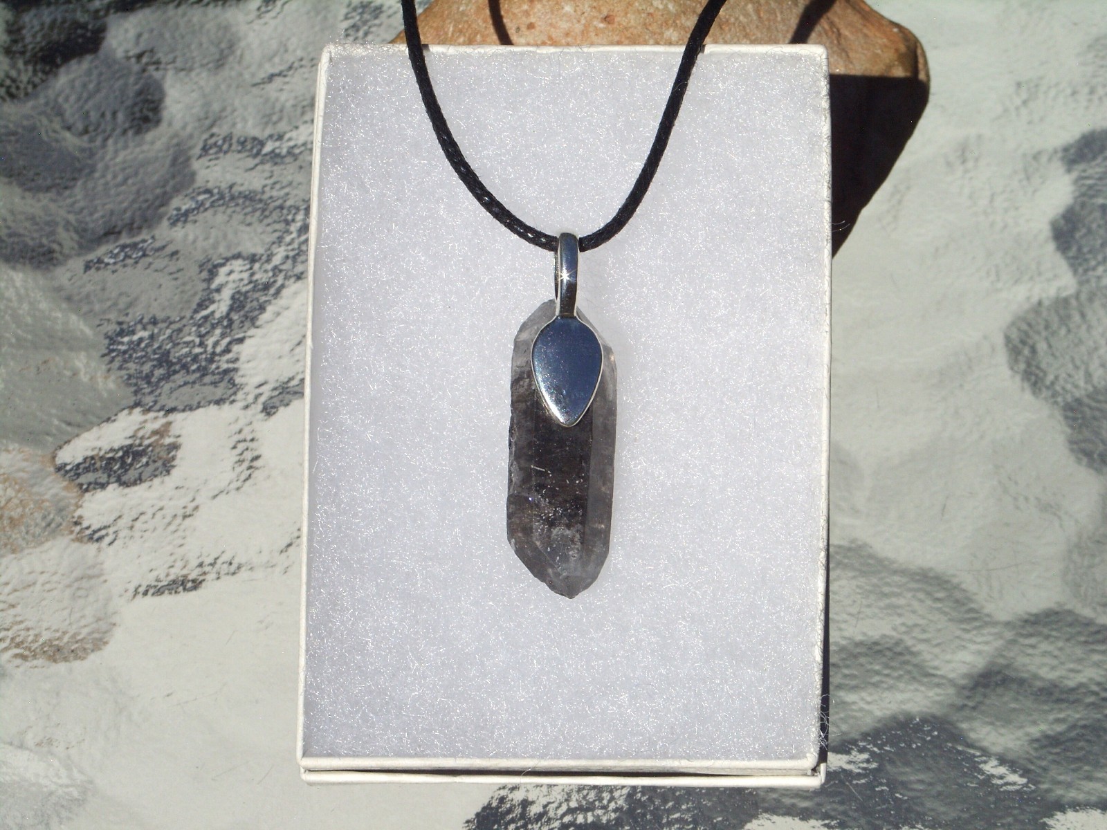 Tibetan Black Quartz Double Term Crystal Point Free Form Stone Pendant Necklace