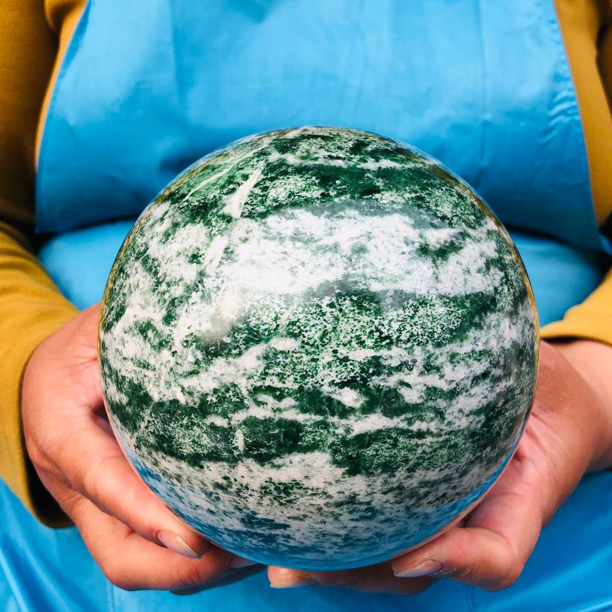 2900g Natural Qinghai Green Jade Polished Sphere Crystal Healing Decor Ball