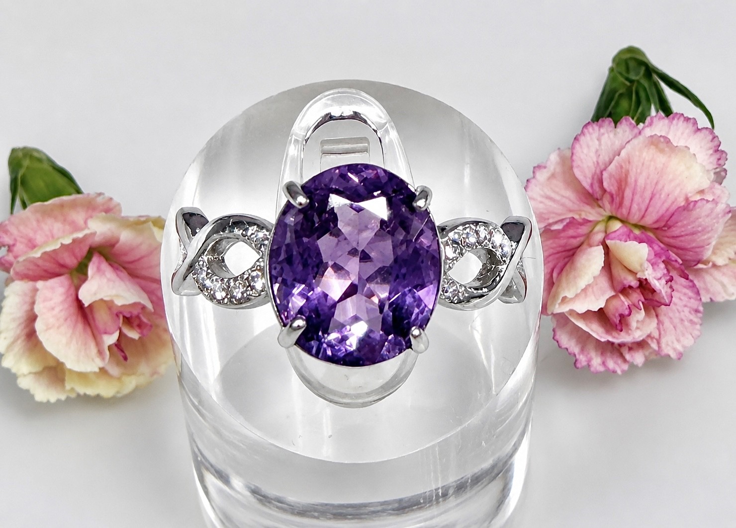 Wholesale 7 pcs Faceted Natural Amethyst Stainless Steel(316) Rings 9x11mm