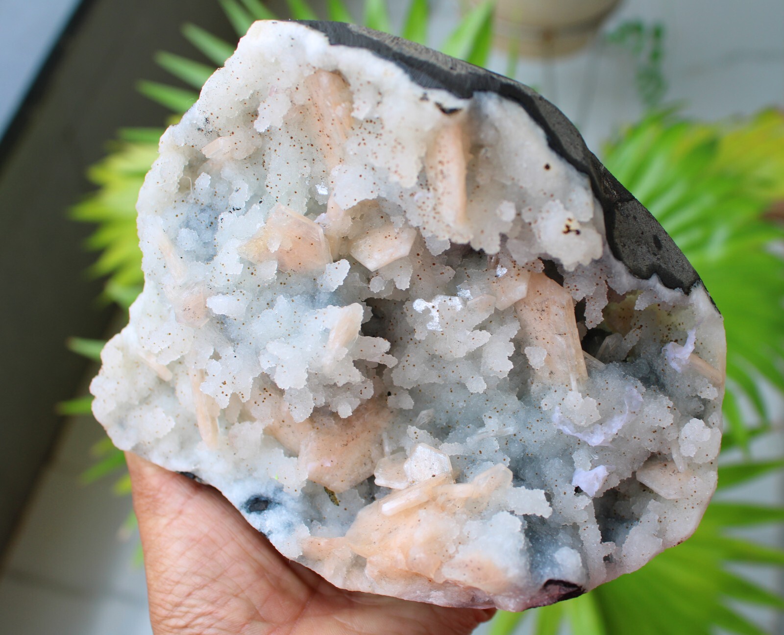 Stilbite Format With Milky Coral In Geode Natural Minerals Specimen #M75