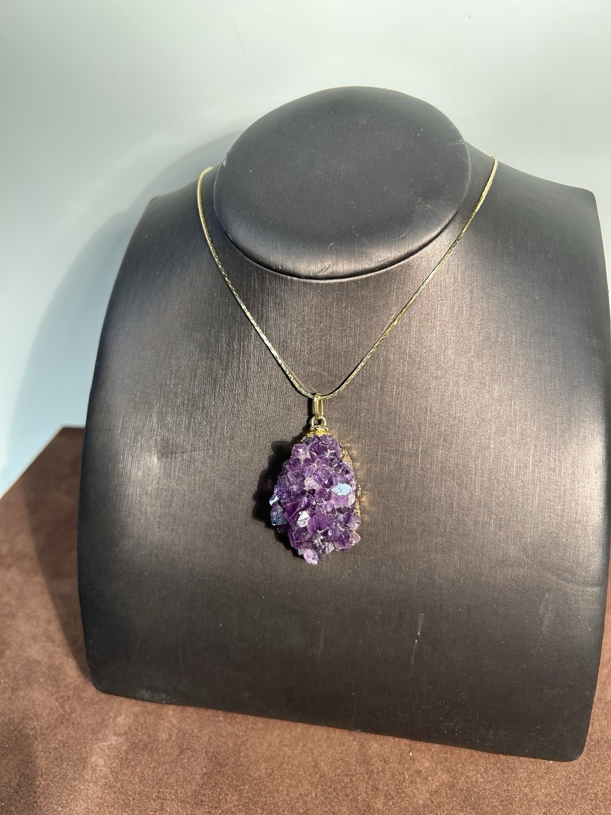 Natural Amethyst Crystal Geode Pendant Necklace