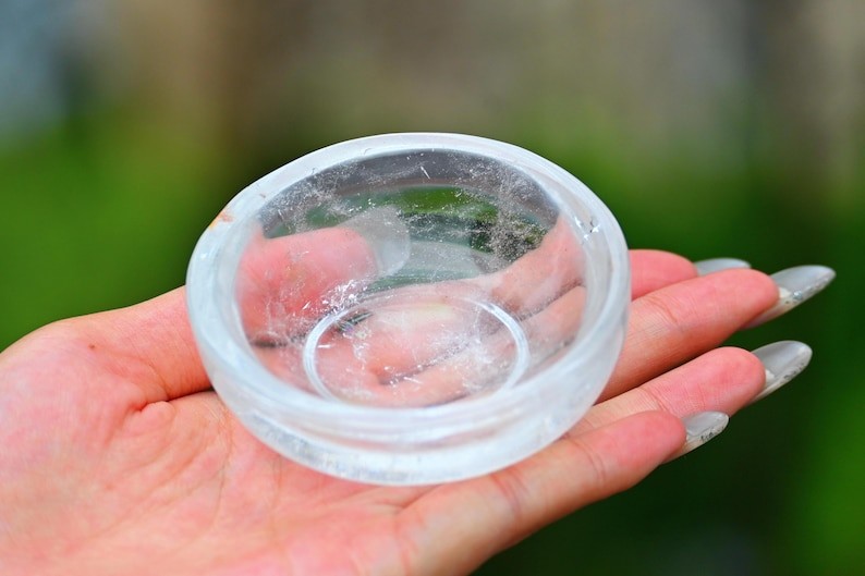 3″ Clear quartz carved bowl Natural Crystal decor Reiki ornament Heal Gift 1pc