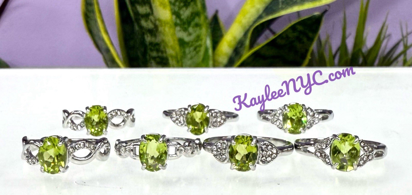 Wholesale 7 Pcs Natural Peridot Stainless Steel(316) Rings Crystal 5x7mm