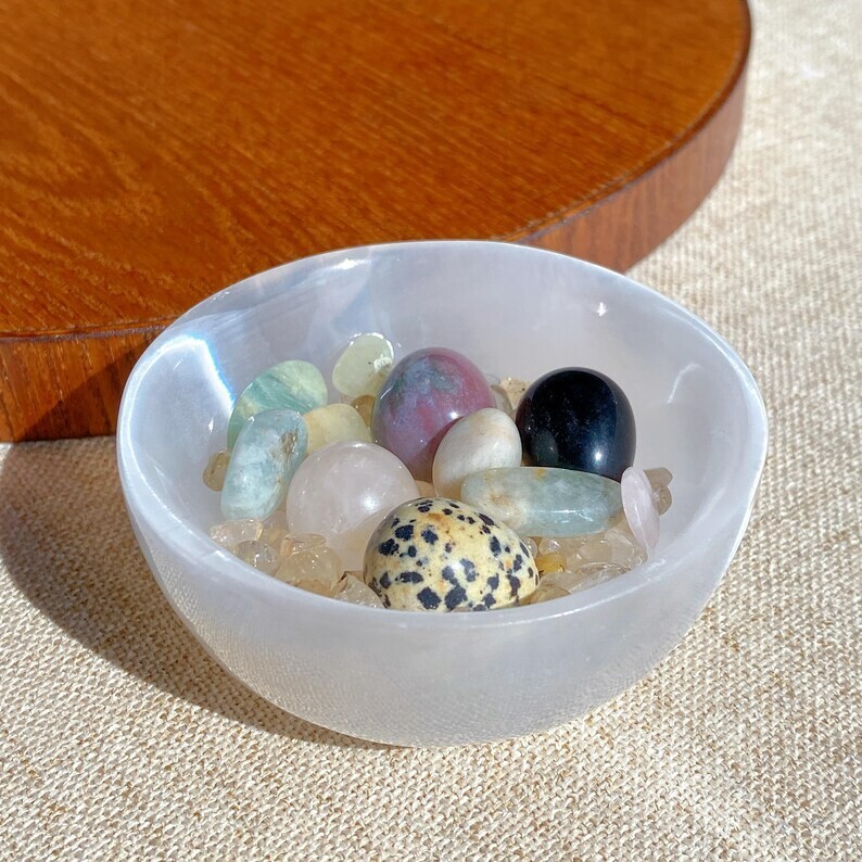 Selenite Polished Charging Healing Cleansing Degaussing Dish Offering Bowl 7-8cm