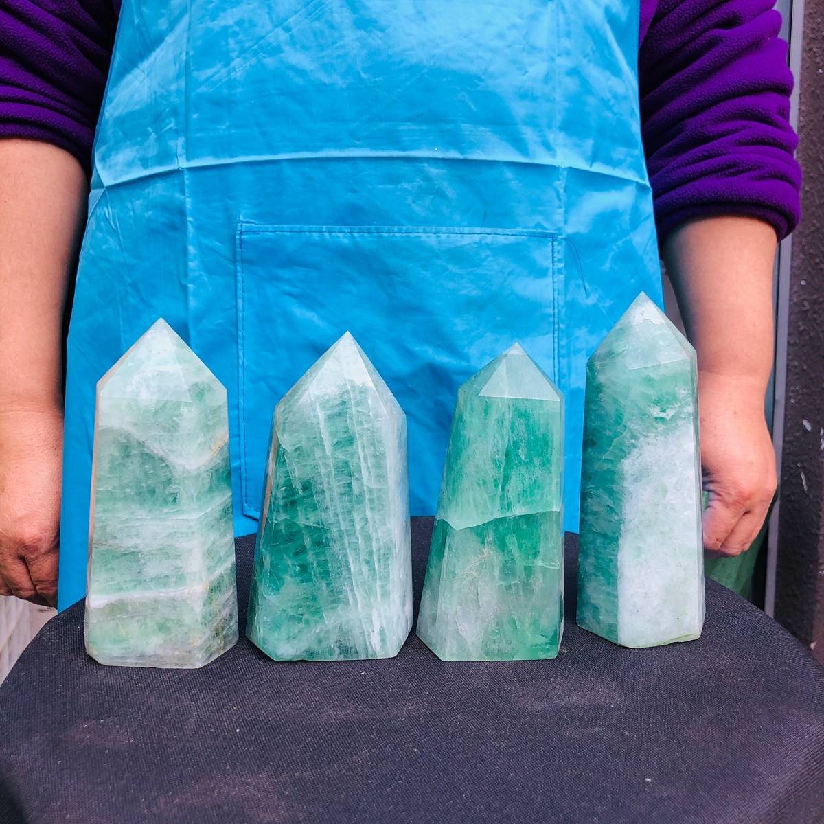5.03LB 4pc Natural fluorite quartz obelisk crystal tower point healing decor