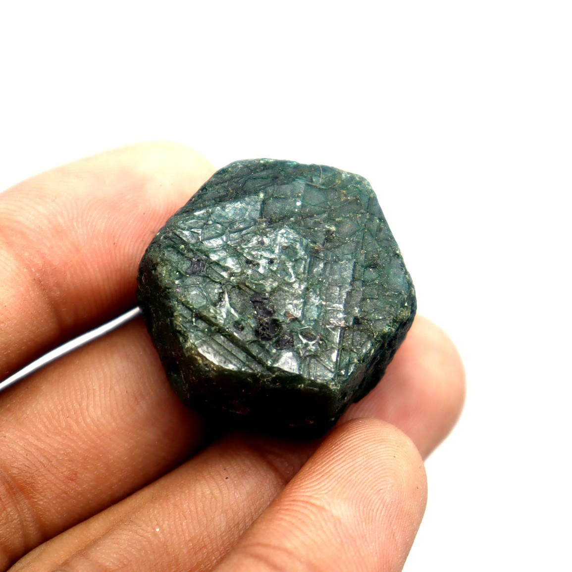 Colombia Green Emerald Rough Certified Loose Gemstone Hexagon Shape 123 Ct