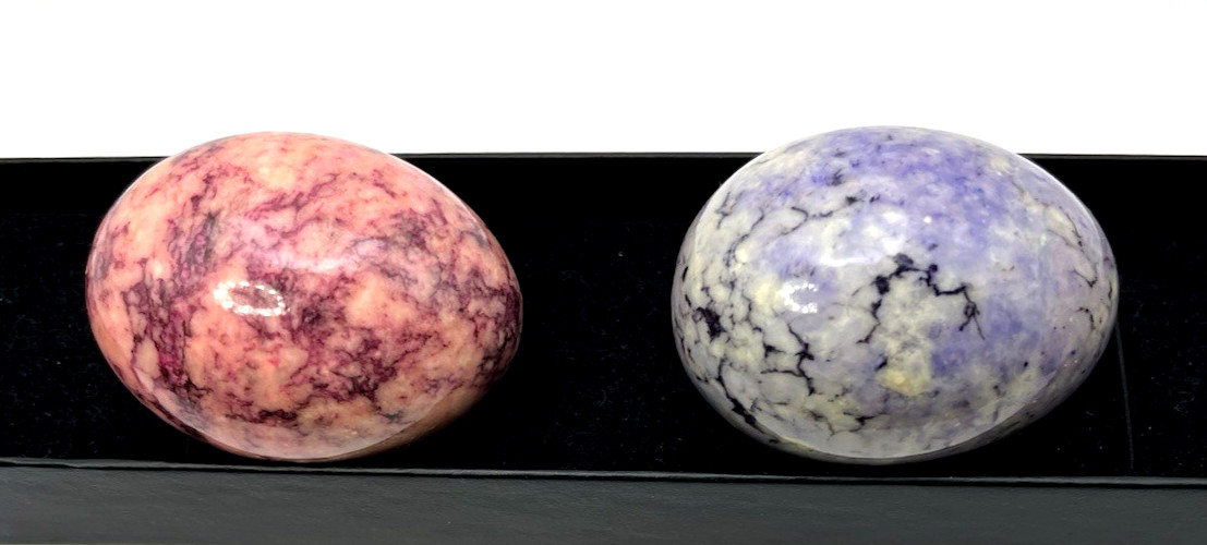2 Natural Solid Veined Crystal Egg Polished Gemstone 222g Pink Red Purple Gray