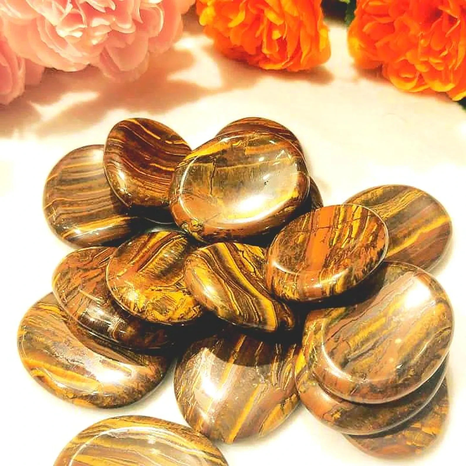 3pcs Tiger Eye Worry Stone Healing Palm Stone Energy Mineral Specimens Decor