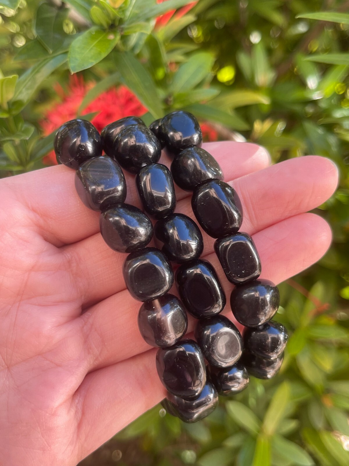 Grade A++ Black Obsidian Nugget Bracelet, Genuine Black Obsidian Nugget Bracelet