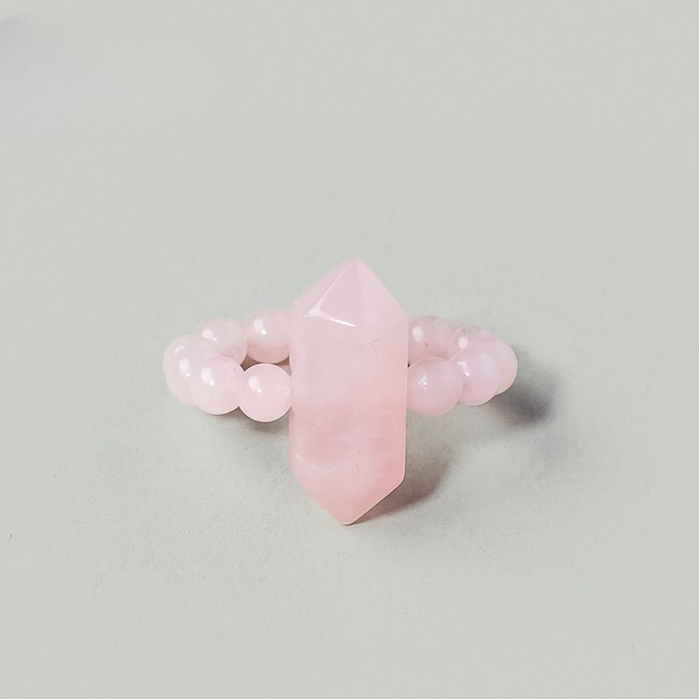 Natural Crystal Beaded Double Terminated Point Ring Healing Chakra Jewelry Gift
