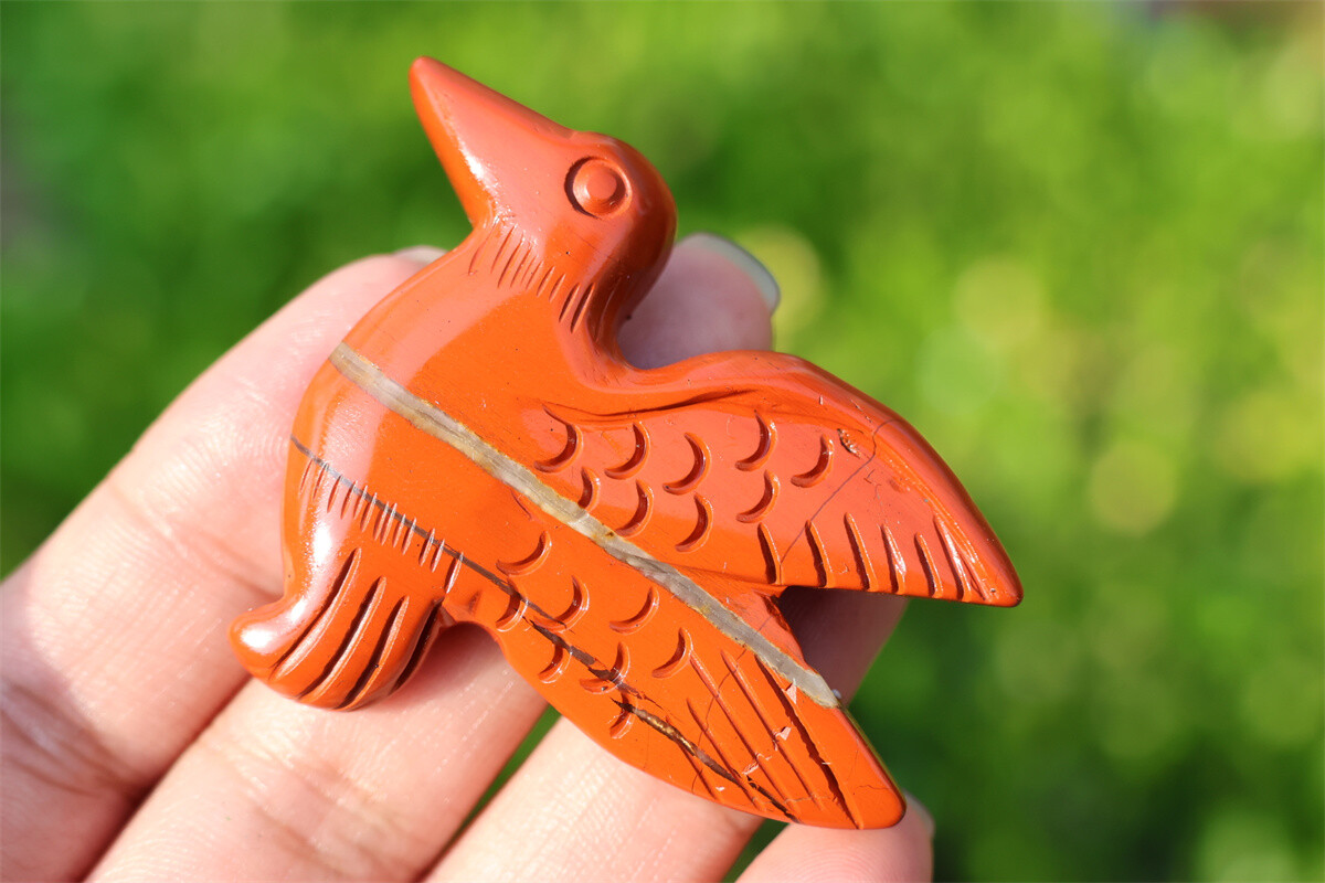 2.3” Natural red jasper Hummingbird Hand Carved Reiki Crystal Skull gift 1pc