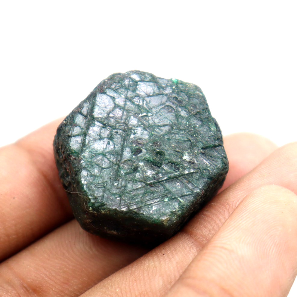 Colombia Green Emerald Rough Certified Loose Gemstone Hexagon Shape 123 Ct