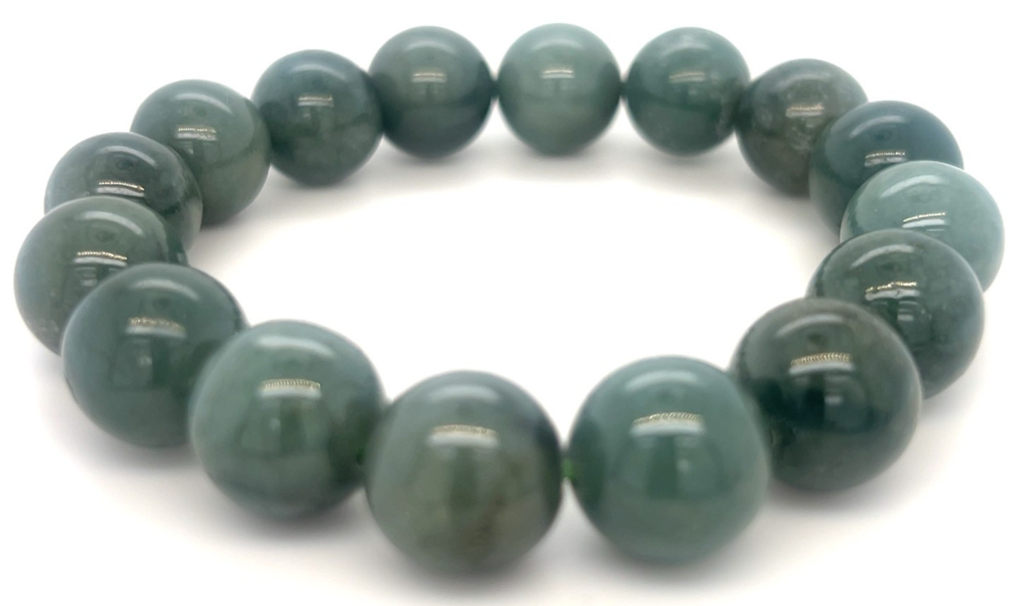 Type A Natural Jadeite Bracelet 353ct – Green 13mm Beads 翡翠缅绿