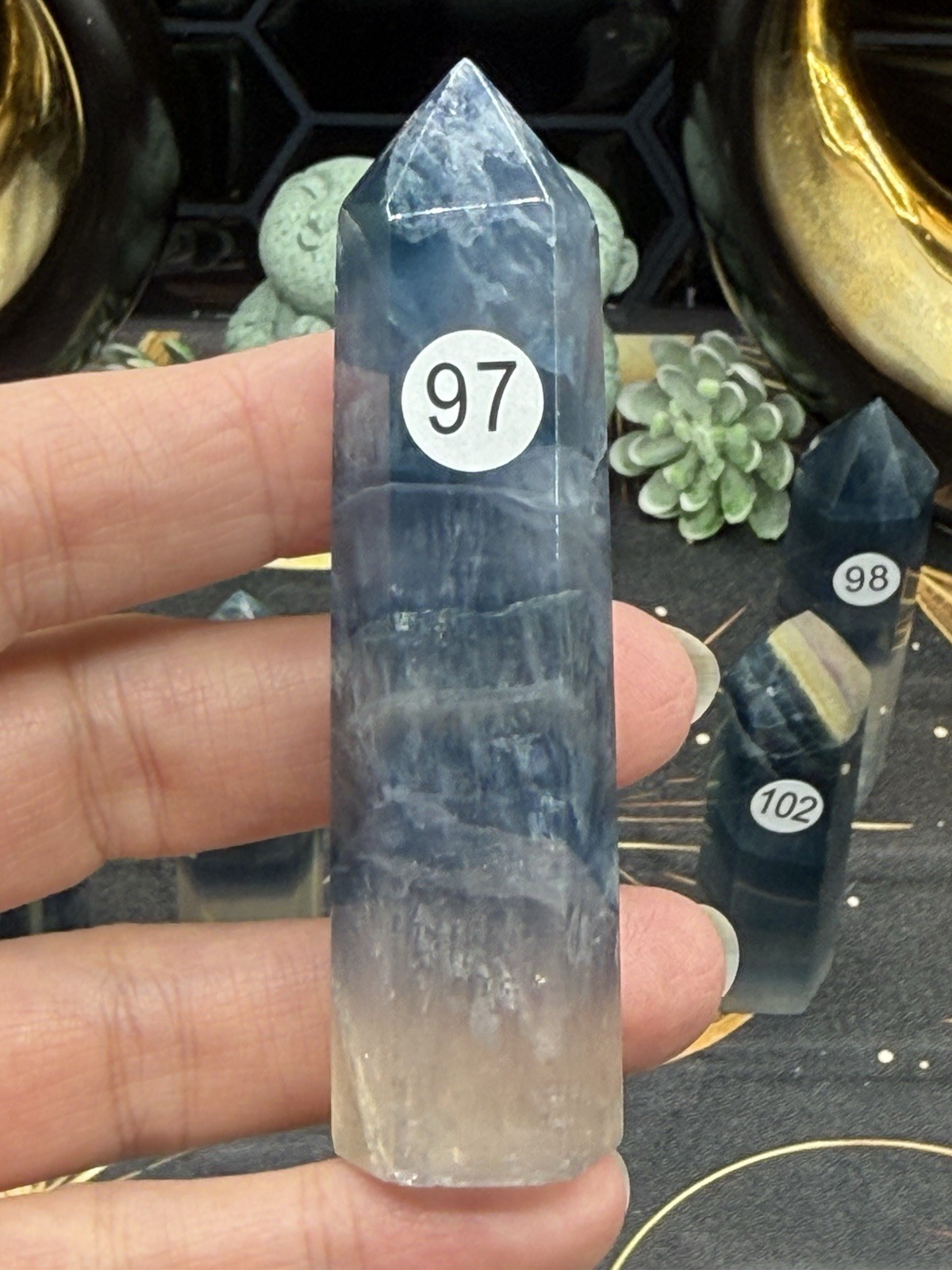 Natural Blue Flouorite Points Clear Banding Free shipping