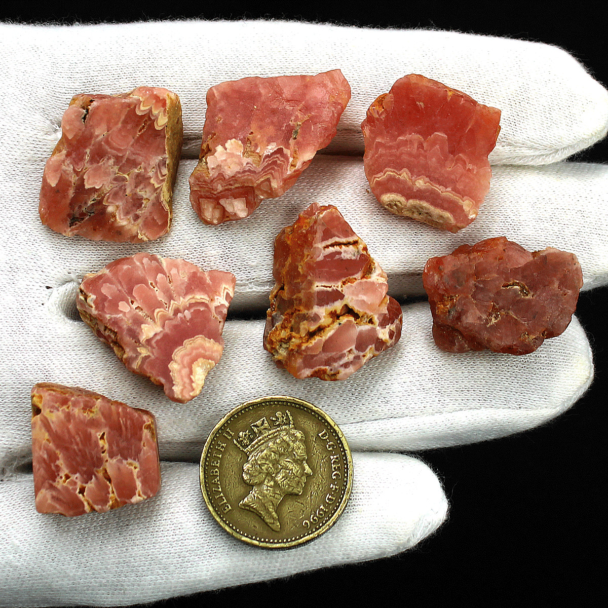7 Pcs Natural Argentina Rhodochrosite Raw Crystal Slice Druzy Mineral Specimen