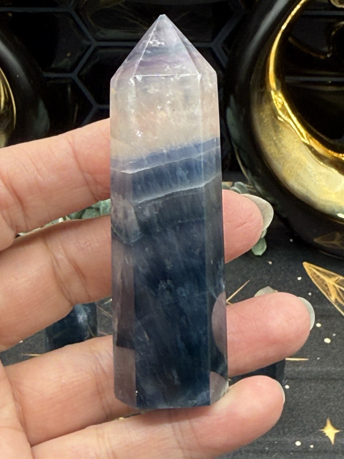 Natural Blue Flouorite Points Clear Banding Free shipping