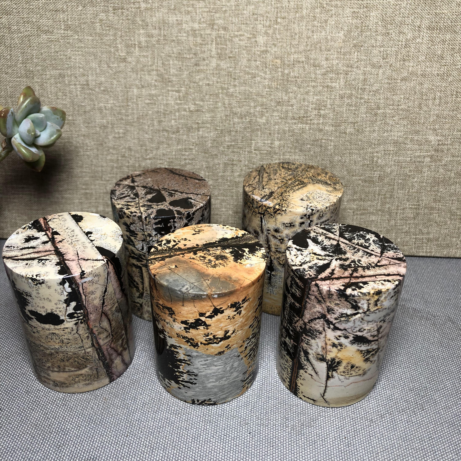 wholesale 5pcs Natural Chinese Painting Stone Quartz Crystal cylinder home decor