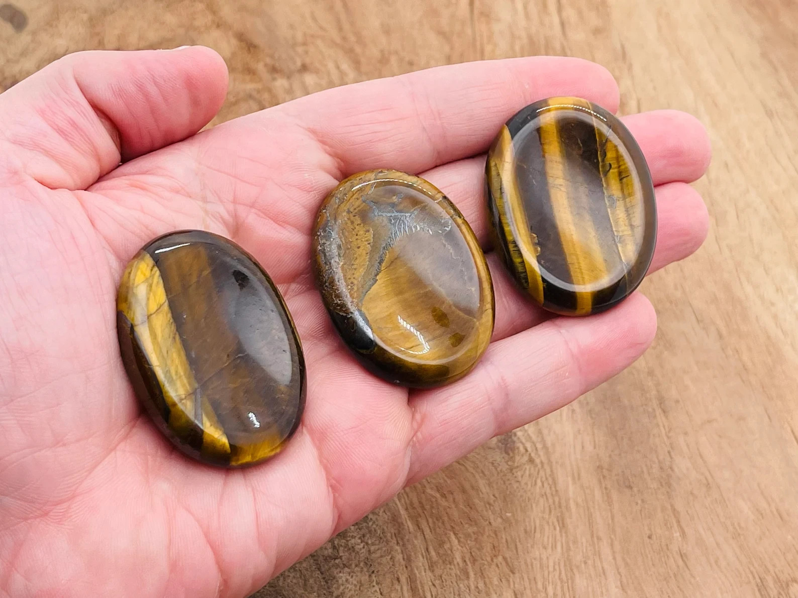 3pcs Tiger Eye Worry Stone Healing Palm Stone Energy Mineral Specimens Decor