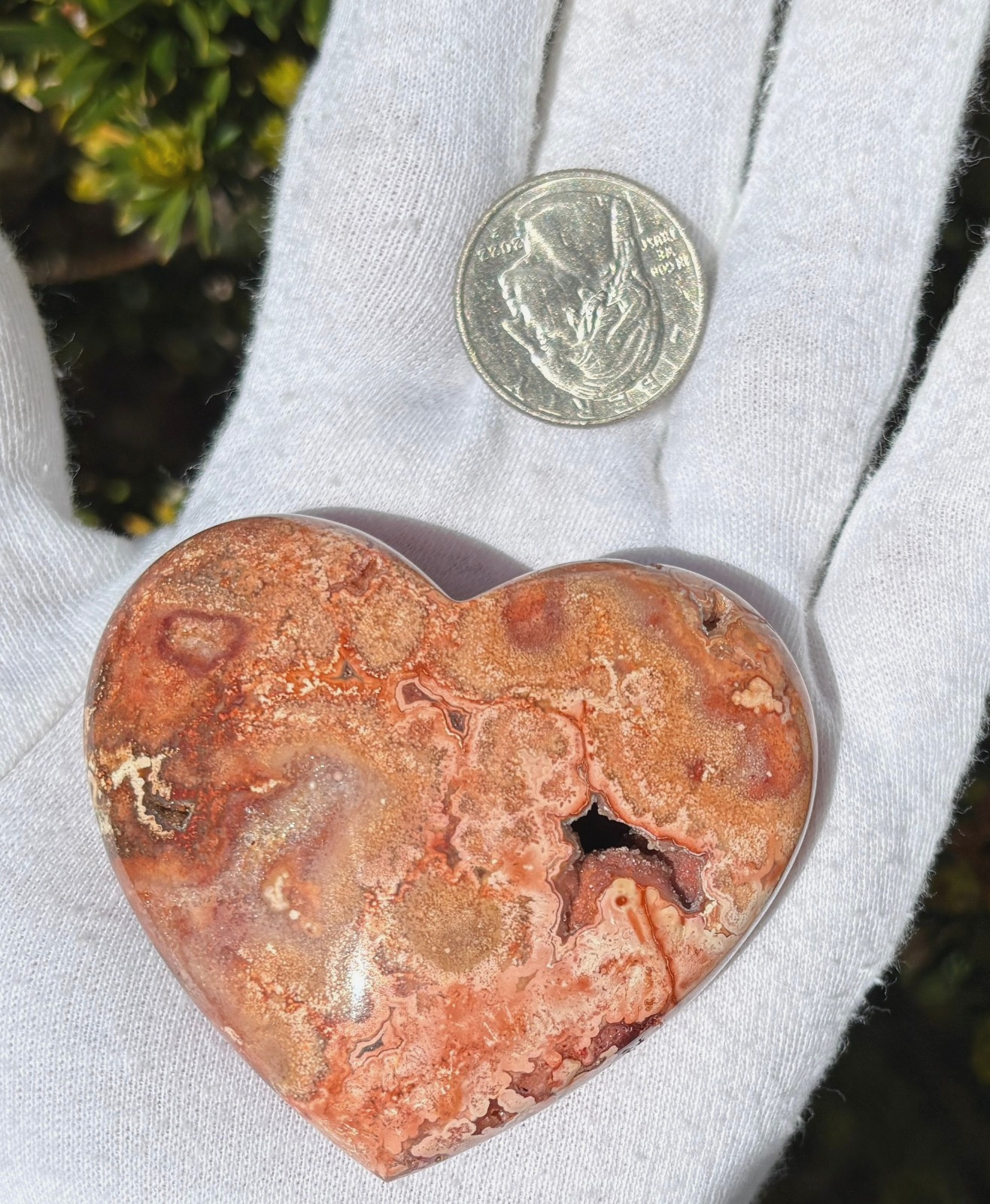 USA SALE 112g 2.6″ RED CRAZY LACE AGATE HEART PALMSTONE PALM STONE DRUZY VUG