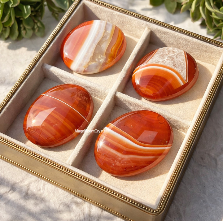 3PCS Genuine Carnelian Thumb Worry Stone Red Crystal Healing Spiritual Tool Gift