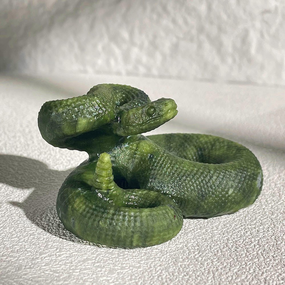 Natural Green Serpentine Snake Carving Crystal Statue Figurine for Kundalini