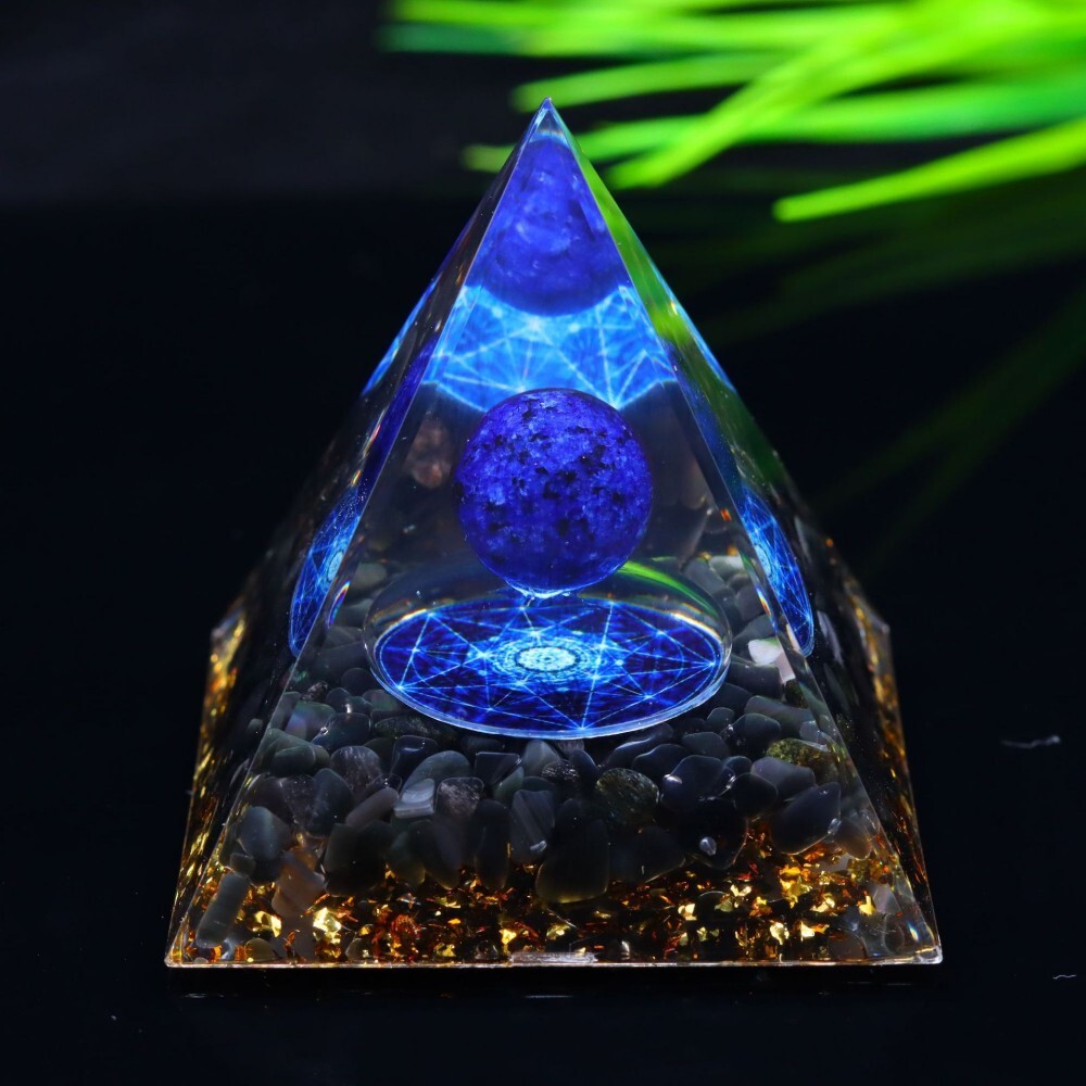 Lapis Crystal Sphere Orgonite Pyramid & Obsidians Chakra Energr Orgone Stone USA