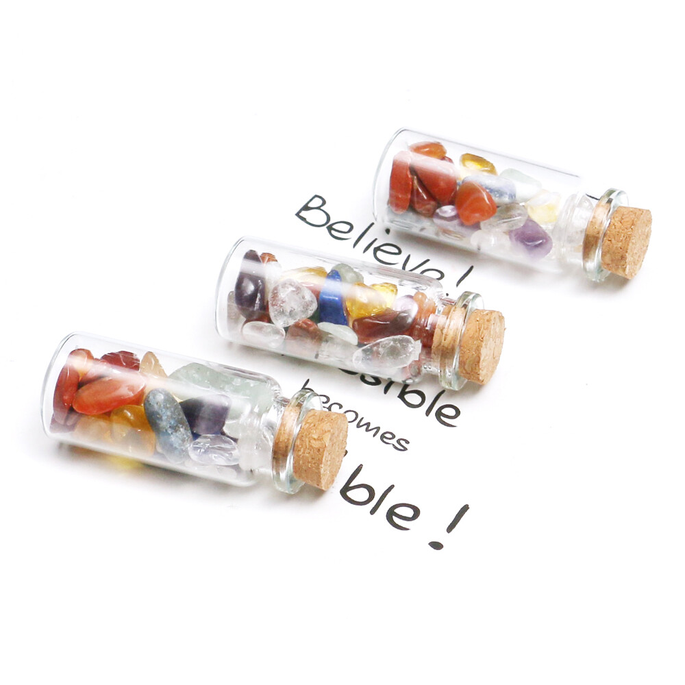 Wishing Bottle 7 Chakra Tumbled Stone Chip Gemstone Crystal Healing Witchcraft