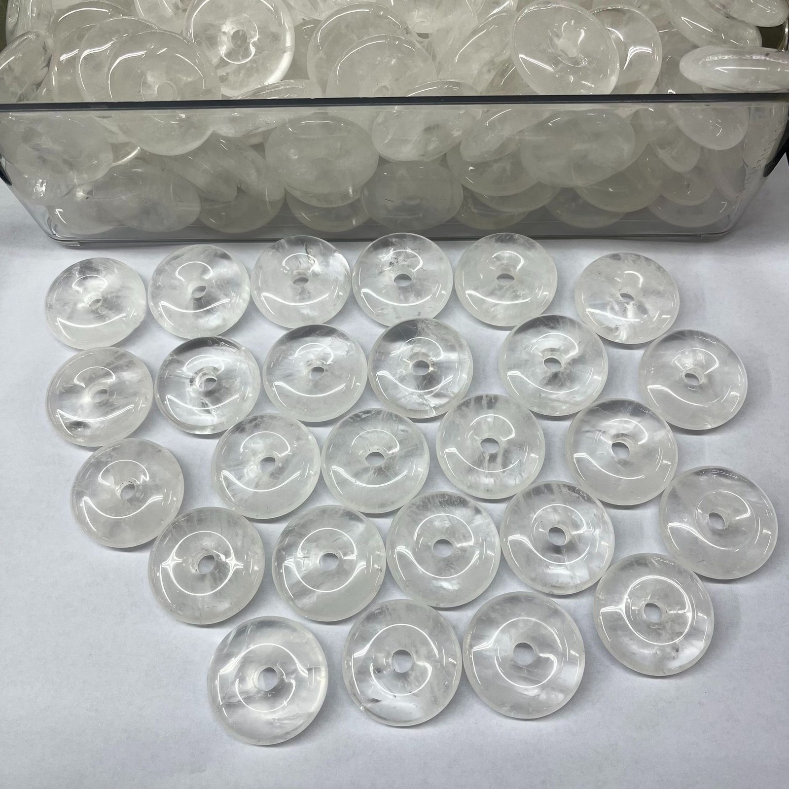 Certified Natural icy transparent White Crystal Donuts Pendant 35mm