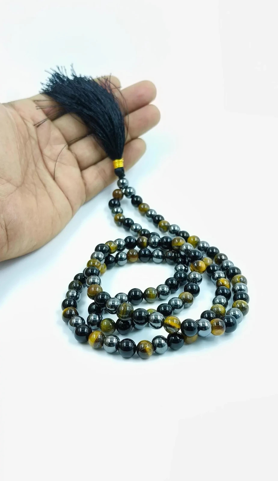 108-Bead Triple Protection Mala 8mm – Black Tourmaline, Hematite & Tiger Eye