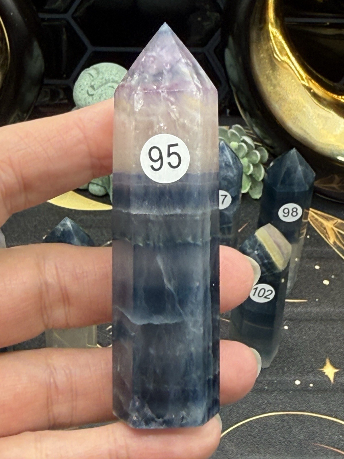 Natural Blue Flouorite Points Clear Banding Free shipping