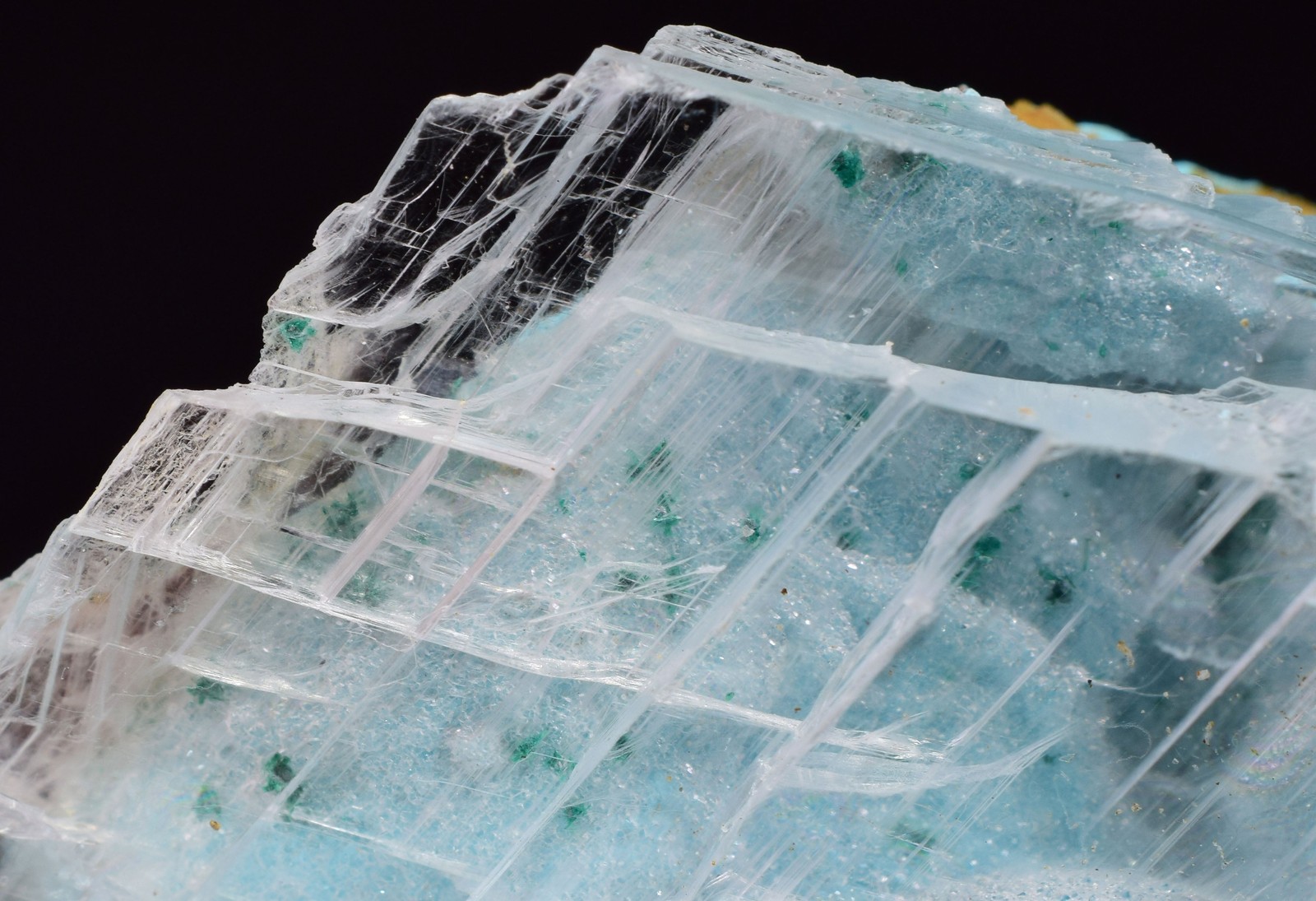 7.5cms GEM ATACAMITE INSIDE SELENITE CRYSTAL CHRYSOCOLLA LILY MINE PERU DB139