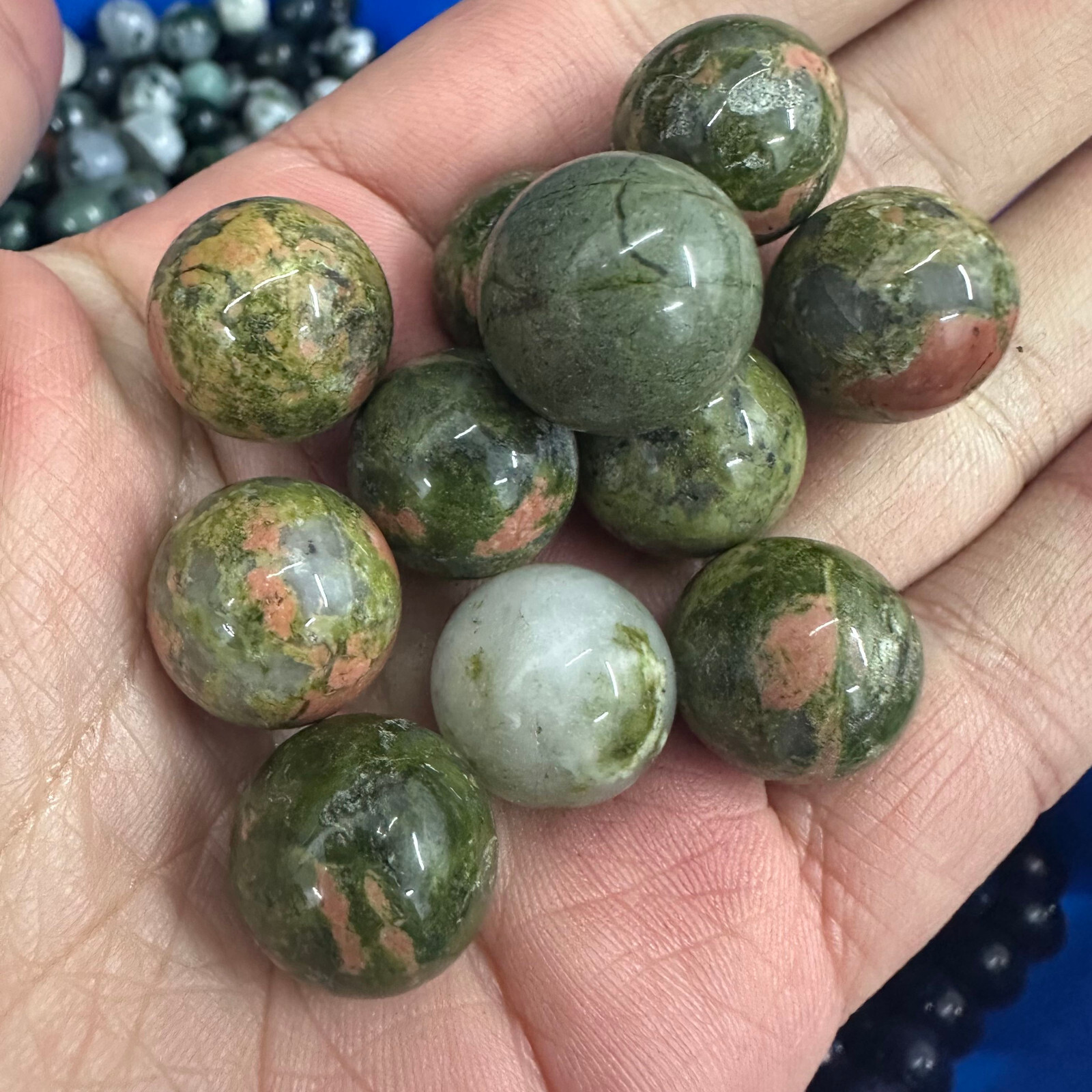 5PC Natural Unakite Ball Quartz Crystal Sphere Energy Healing Stone Gift