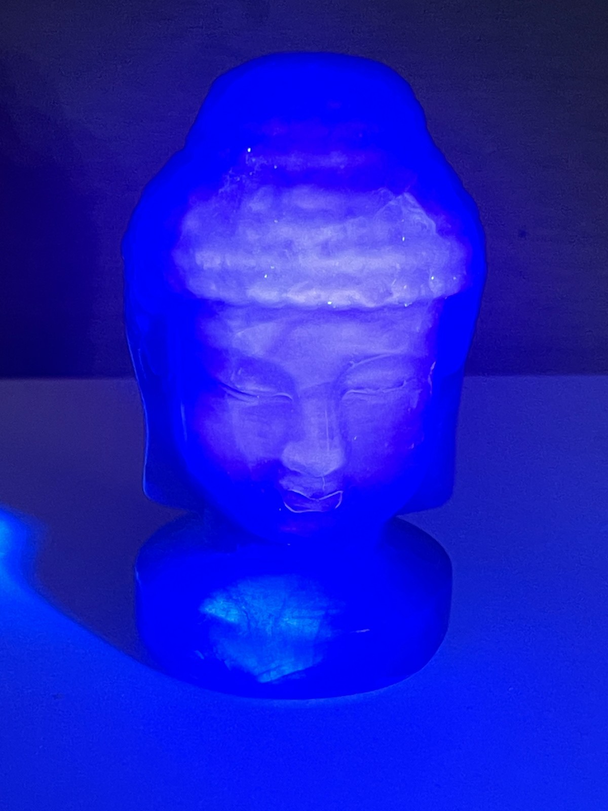 UV Reactive Green Fluorite Buddha Head Carving Crystal Statue 3.5” China