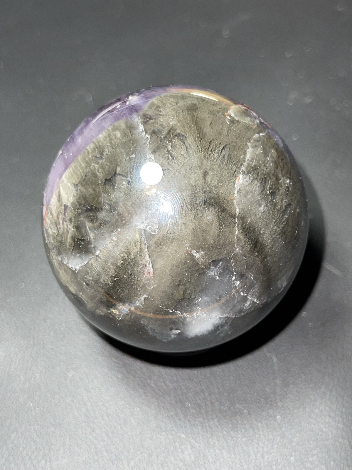 Auralite 23 Crystal Sphere Ball Orb Excellent Flash And a Rainbow 52.2mm 196g