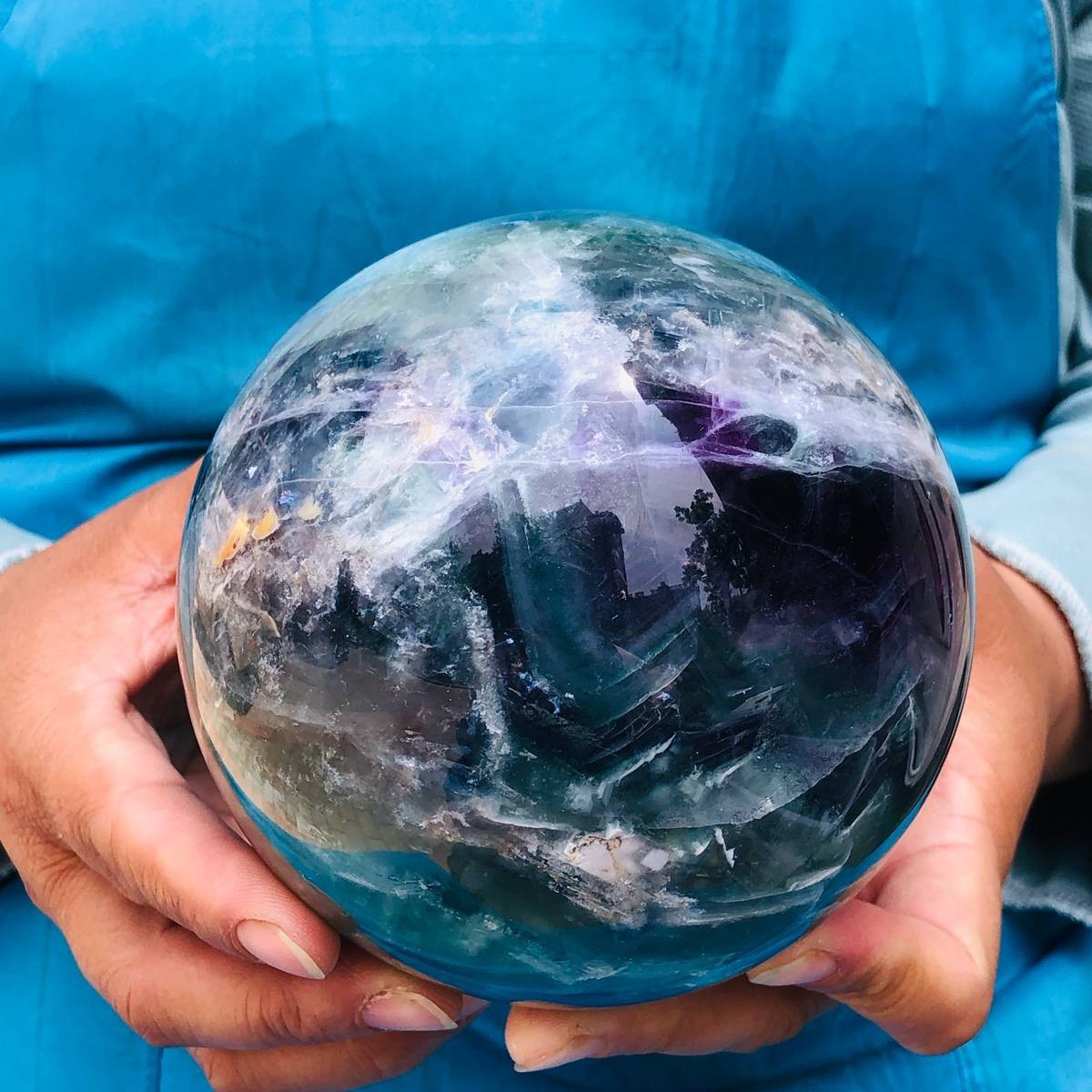 5.34LB Large Natural Fluorite Sphere Quartz Crystal Ball Energy Healing Stone