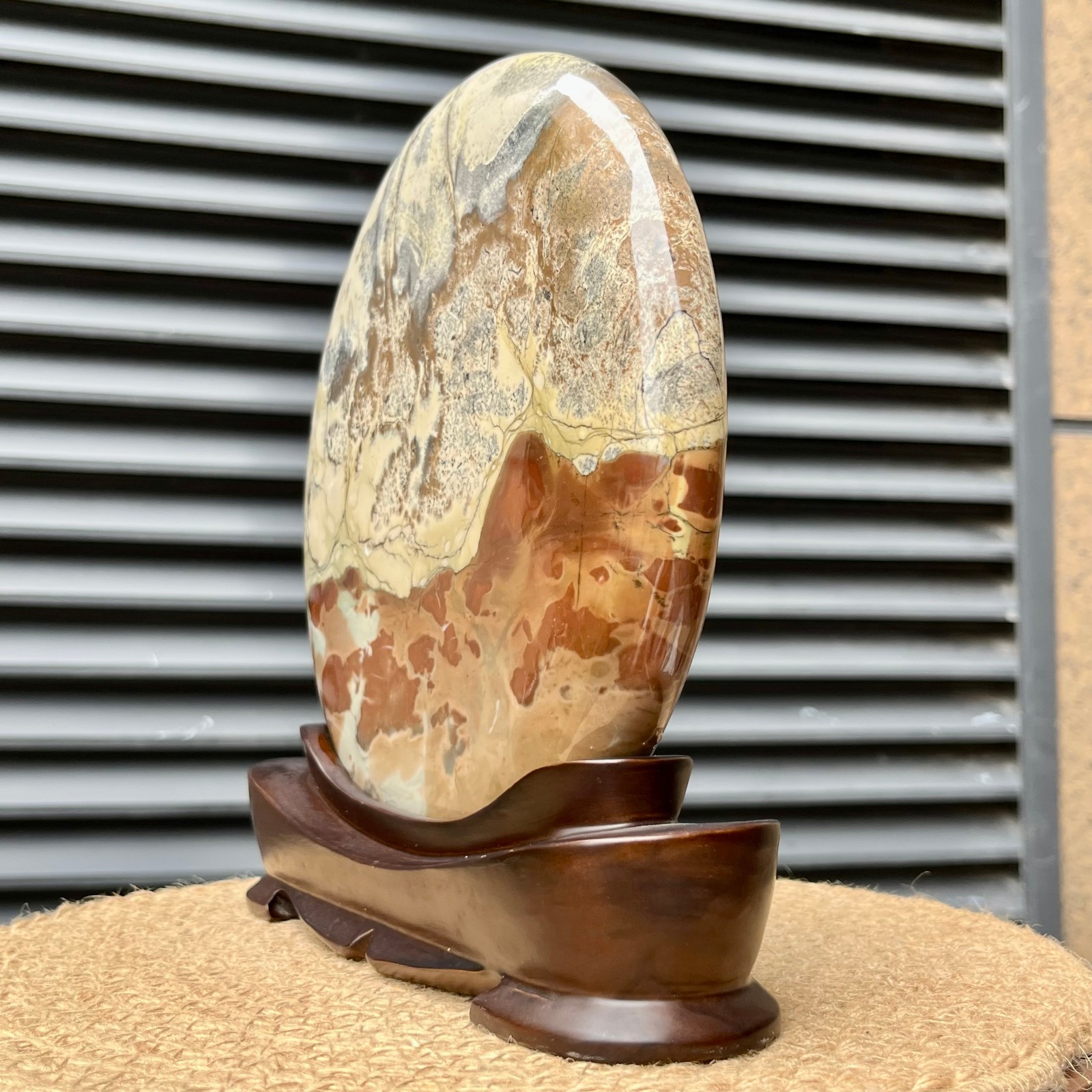 6.2 lb Natural Picture Stone Landscape Holiday Gift Display w/ Stand Decor