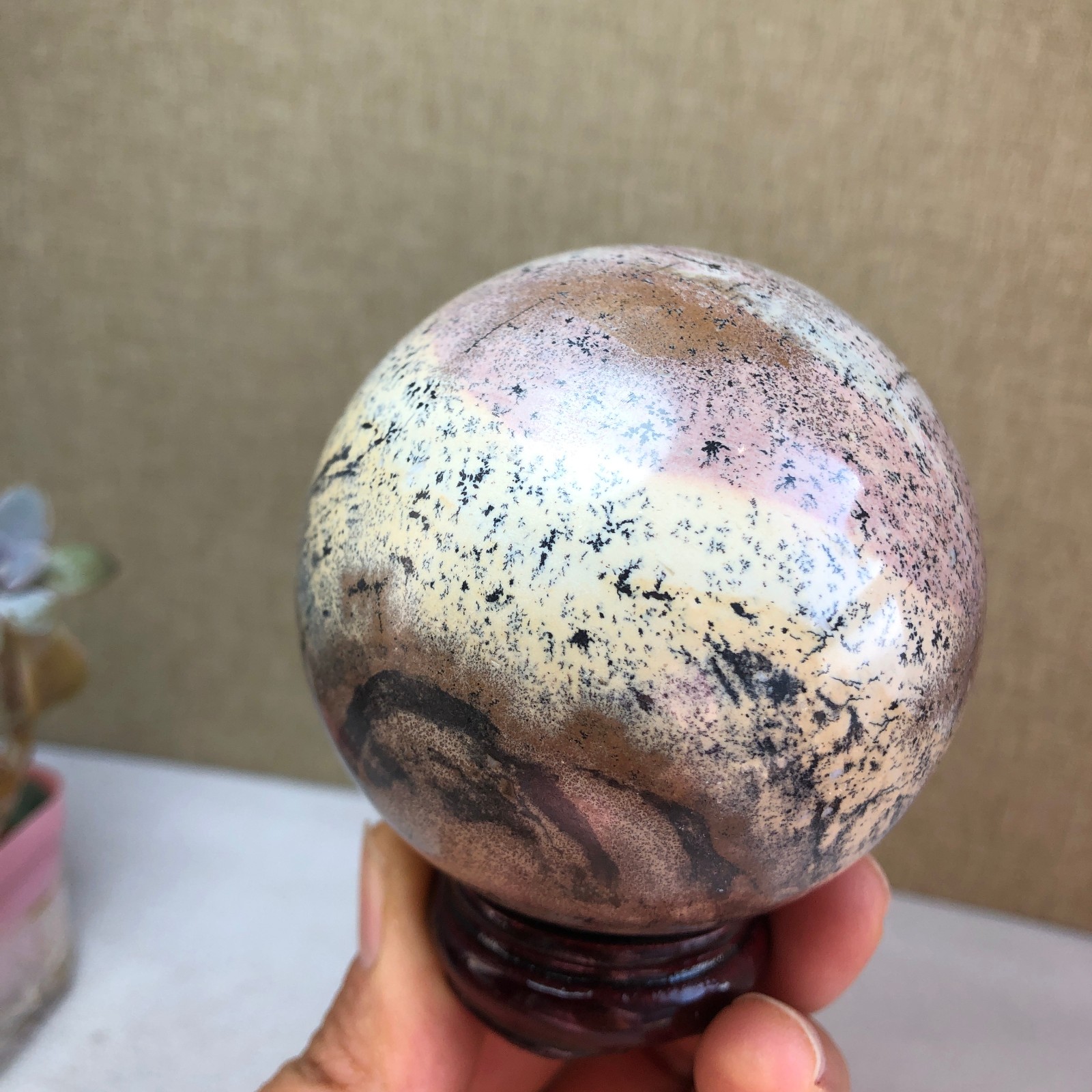 67mm Natural Traditional Chinese Painting ball Hand Carving sphere 433g A2082